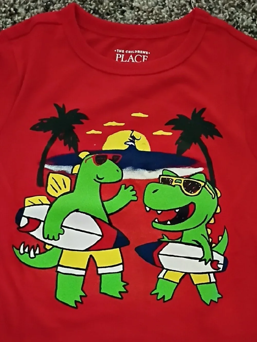 The Children's Place Red Dino Surf Rashguard with Green Dinosaurs